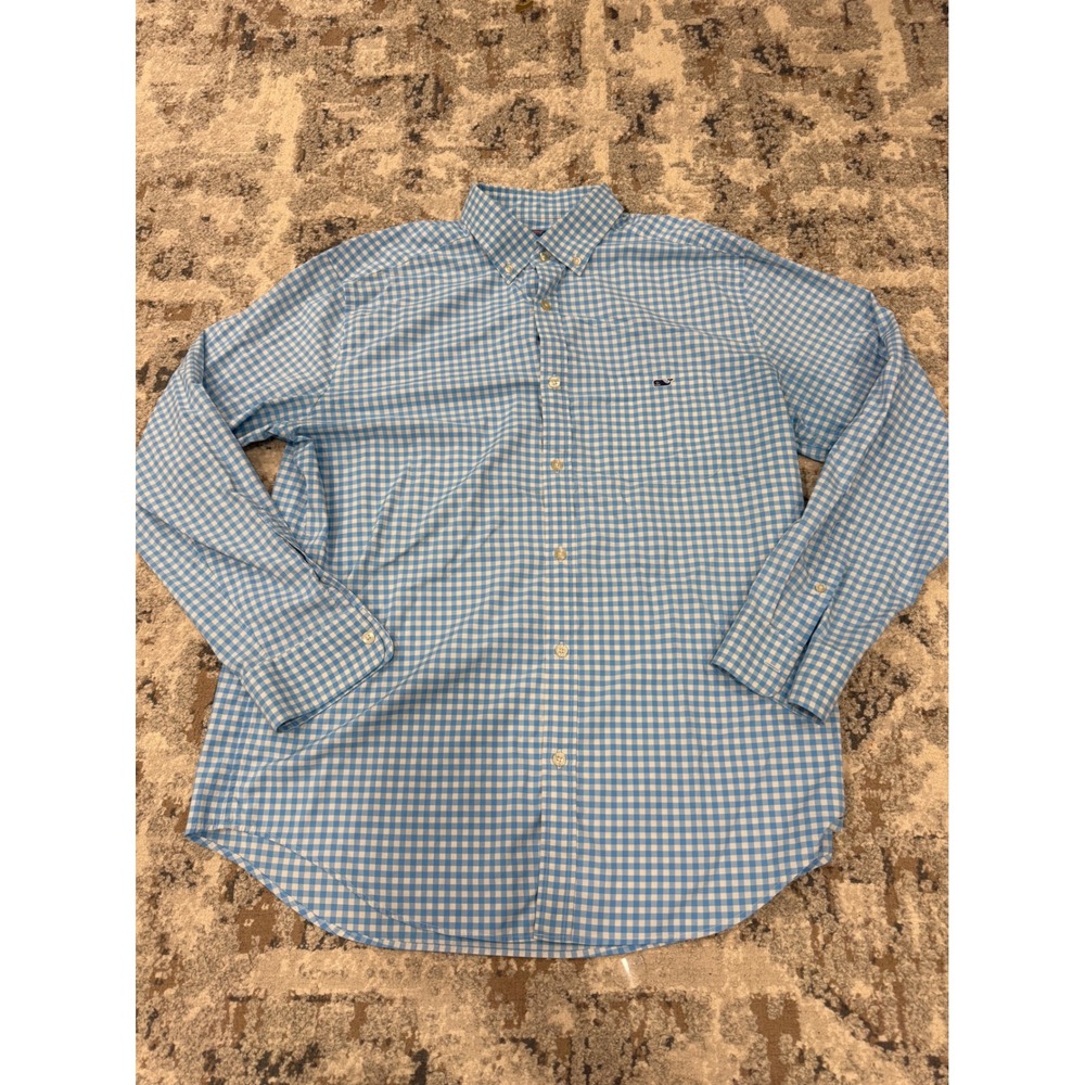 Vineyard Vines Performance Classic Fit Tucker Shirt Blue Gingham Mens L Stretch